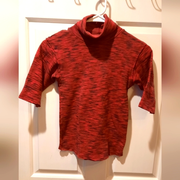 Free People Shirt XS Red Marled Turtleneck Stretch Casual Fitted Preppy - Picture 2 of 11